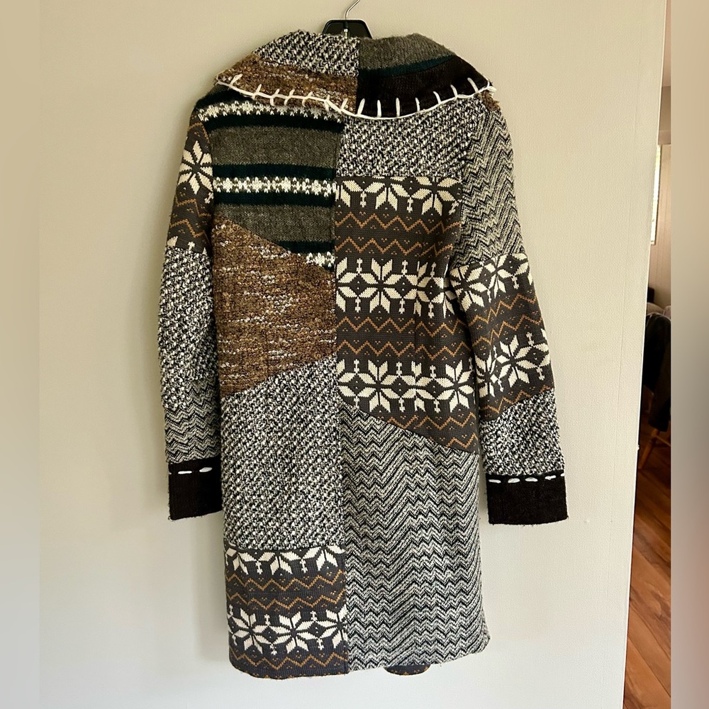 KESSLEY Patchwork Fair Isle Sweater Coat Boho Art Wear Nordic Lagenlook Sz Small - Picture 10 of 16